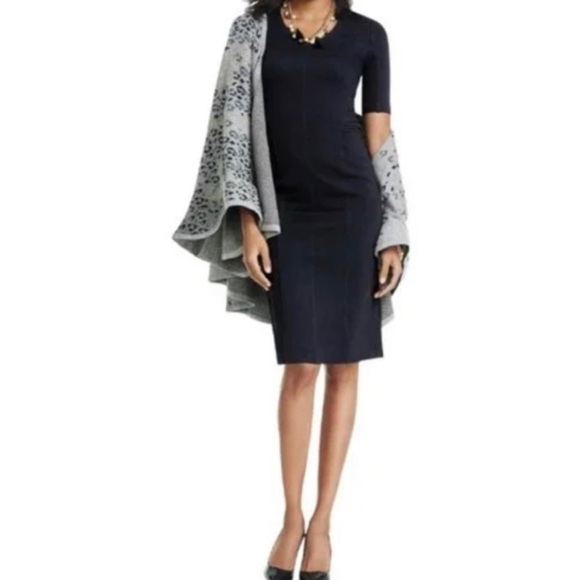 Cabi | Gigi Leopard Print Open Cardigan Sweater Poncho Shawl | Gray - Picture 1 of 9